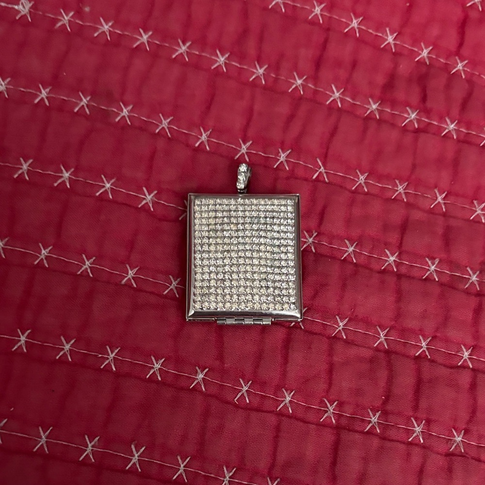 Silver Square Pendant with Crystals
